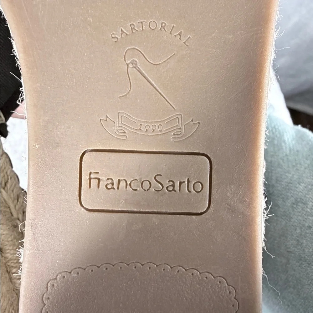 Franco Sarto Black Canvas Espadrille Wedge Sandals Size 9.5